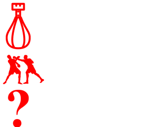 A graphic with 3 different icons highlighting some of the features of quiz boxing - a speed bag, two fighters exchanging and a question mark