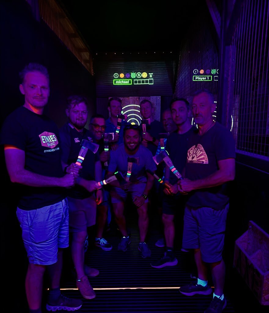 A stag group enjoying their axe-throwing session at Axe Yard Belfast.